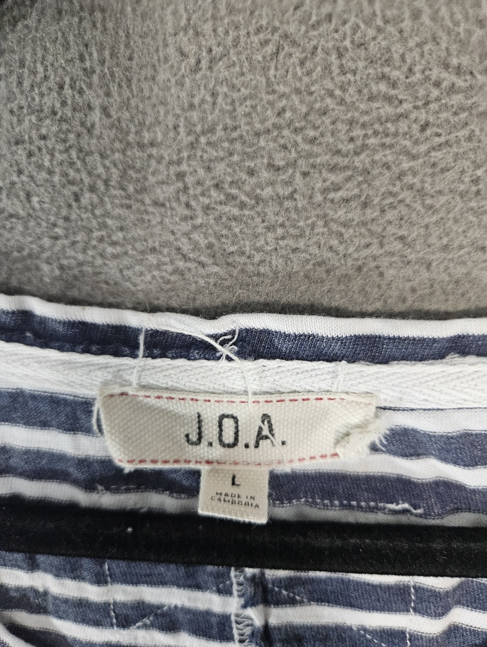 JOA Womens Crop Tee Shirt Large Oversized Lagenlook Blue Striped Scoopneck Boho - Picture 3 of 8